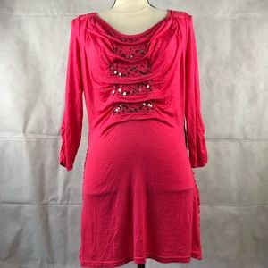 Buckle 3/4 Sleeve Blouse Pink w/Lace Backside Sz L
